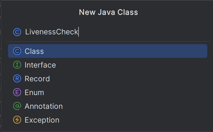 create class livenesscheck